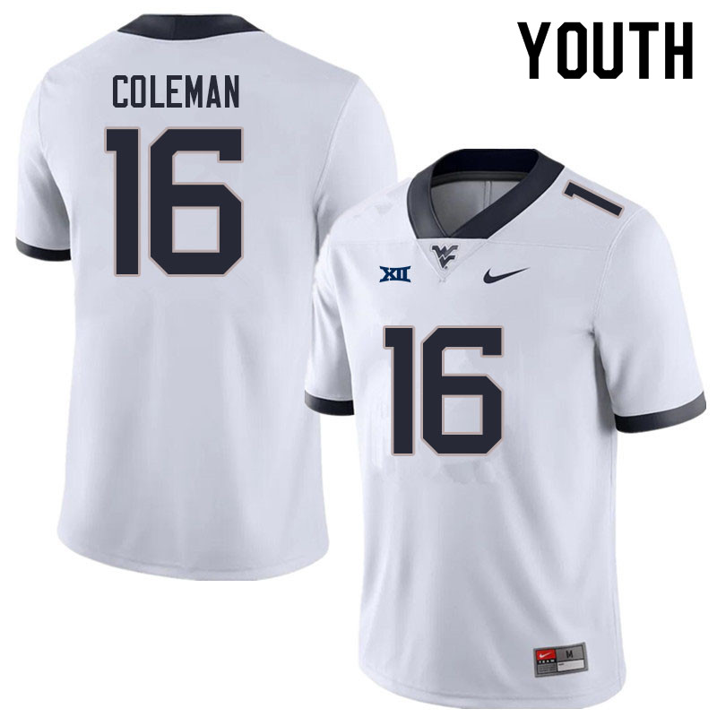NCAA Youth Caleb Coleman West Virginia Mountaineers White #16 Nike Stitched Football College Authentic Jersey OF23R42AR
